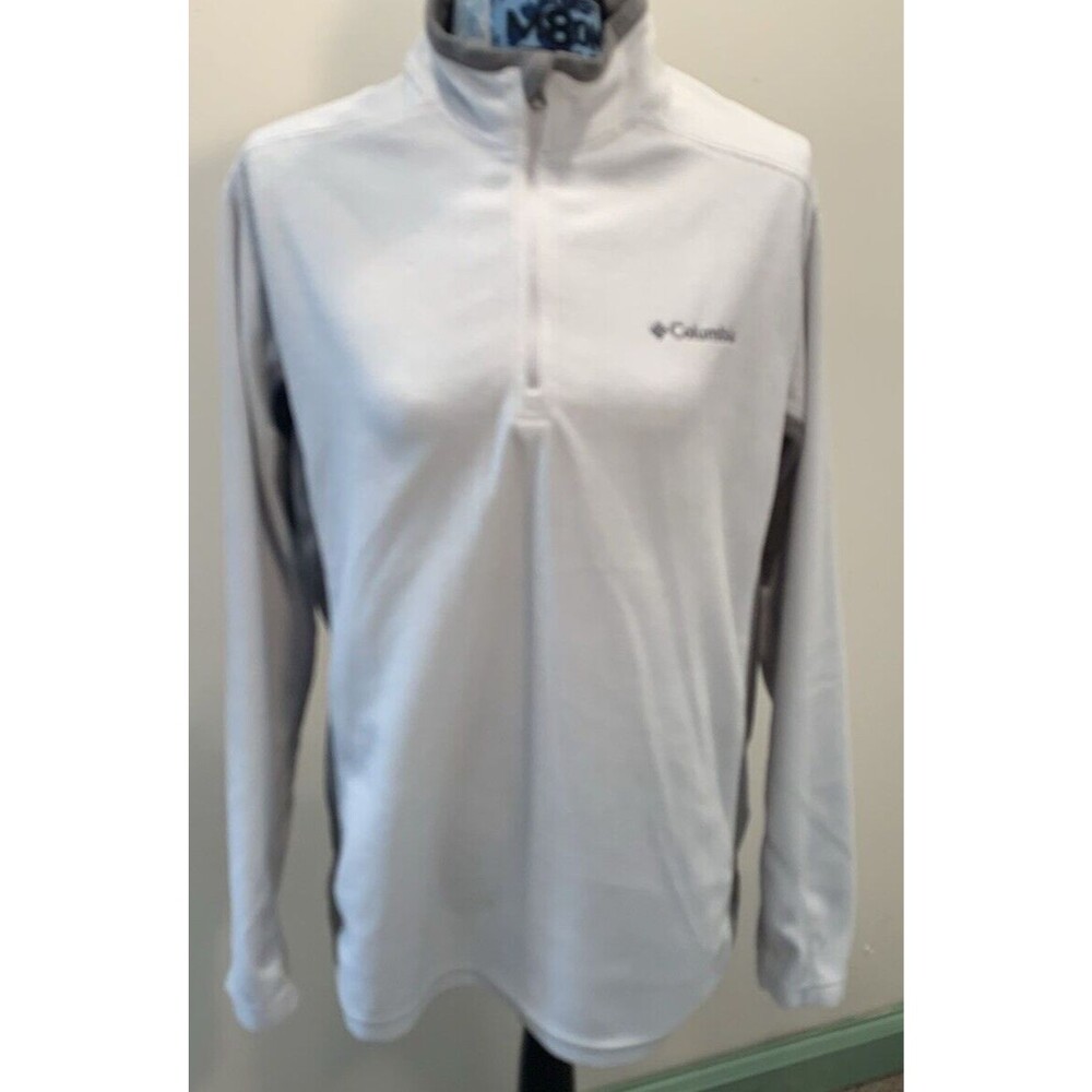 COLUMBIA Micro Fleece Ivory/Grey 1/4 Zip Womens Long Sleeve Top Medium VGUC